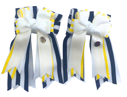 Ponytail Bows Online 3" Tails Navy Yellow Stripes PonyTail Bows equestrian team apparel online tack store mobile tack store custom farm apparel custom show stable clothing equestrian lifestyle horse show clothing riding clothes Navy Yellow Stripes PonyTail Bows horses equestrian tack store
