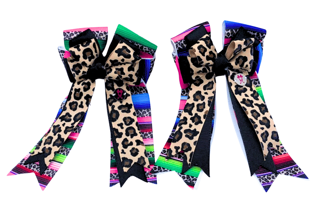 Ponytail Bows Online 3" Tails Leopard Sarape PonyTail Bows equestrian team apparel online tack store mobile tack store custom farm apparel custom show stable clothing equestrian lifestyle horse show clothing riding clothes Leopard Sarape PonyTail Bows horses equestrian tack store
