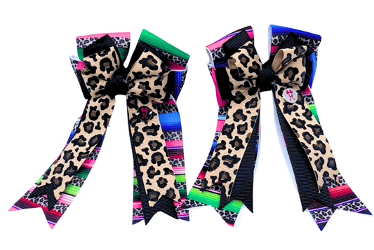 Ponytail Bows Online 3" Tails Leopard Sarape PonyTail Bows equestrian team apparel online tack store mobile tack store custom farm apparel custom show stable clothing equestrian lifestyle horse show clothing riding clothes Leopard Sarape PonyTail Bows horses equestrian tack store
