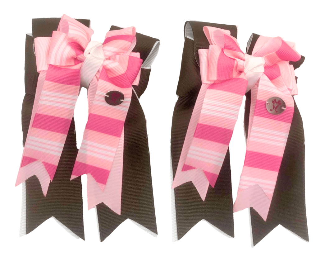 Ponytail Bows Online 3" Tails Brown Pink Stripes PonyTail Bows equestrian team apparel online tack store mobile tack store custom farm apparel custom show stable clothing equestrian lifestyle horse show clothing riding clothes Brown Pink Stripes PonyTail Bows horses equestrian tack store