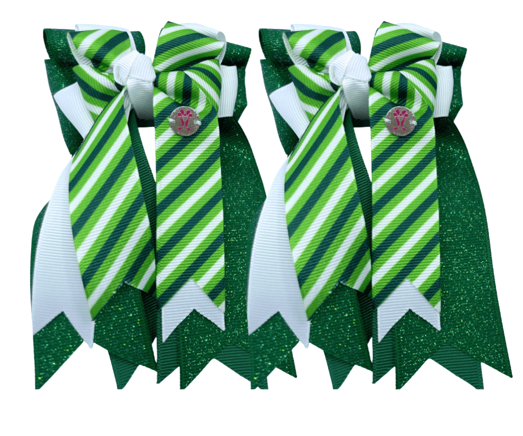 Ponytail Bows Online 3" Tails Candy Cane Green PonyTail Bows equestrian team apparel online tack store mobile tack store custom farm apparel custom show stable clothing equestrian lifestyle horse show clothing riding clothes Candy Cane Green PonyTail Bows horses equestrian tack store
