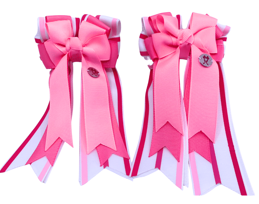 Ponytail Bows Online 3" Tails PonyTail Bows- Pink Tri Color Stripe equestrian team apparel online tack store mobile tack store custom farm apparel custom show stable clothing equestrian lifestyle horse show clothing riding clothes PonyTail Bows- Pink Tri Color Stripe horses equestrian tack store