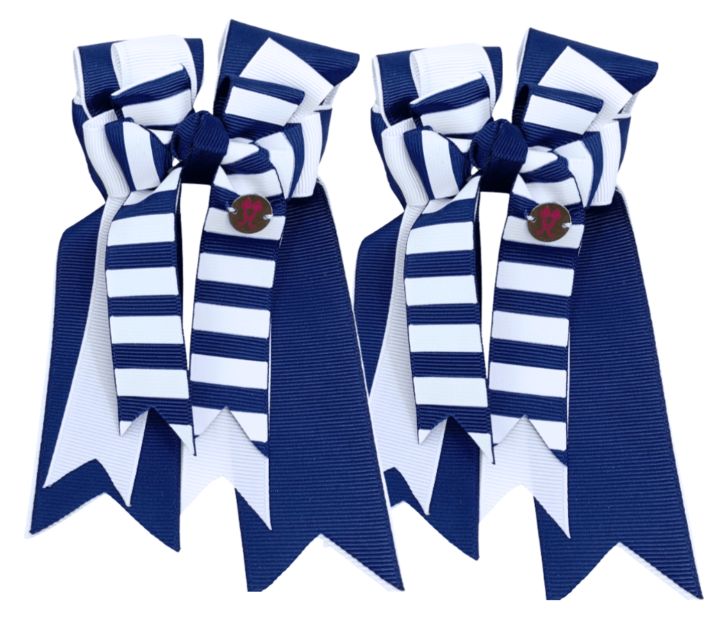 Ponytail Bows Online 3" Tails PonyTail Bows- Navy Candy Stripes equestrian team apparel online tack store mobile tack store custom farm apparel custom show stable clothing equestrian lifestyle horse show clothing riding clothes PonyTail Bows- Navy Candy Stripes horses equestrian tack store