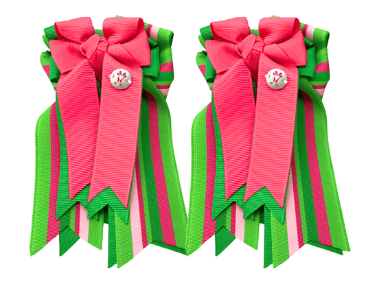 Ponytail Bows Online 3" Tails PonyTail Bows- Pink Green Stripes equestrian team apparel online tack store mobile tack store custom farm apparel custom show stable clothing equestrian lifestyle horse show clothing riding clothes PonyTail Bows- Pink Green Stripes horses equestrian tack store