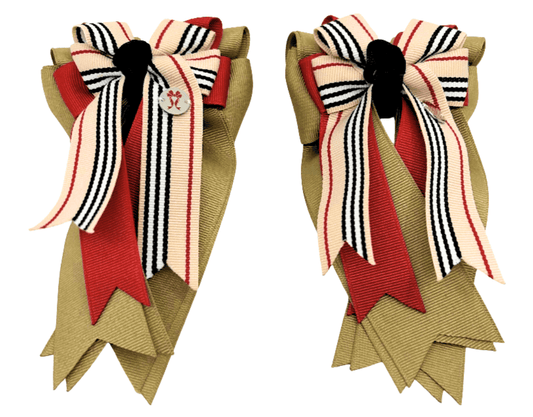 Ponytail Bows Online 3" Tails Burberry Stripe Khaki PonyTail Bows equestrian team apparel online tack store mobile tack store custom farm apparel custom show stable clothing equestrian lifestyle horse show clothing riding clothes Burberry Stripe Khaki PonyTail Bows horses equestrian tack store