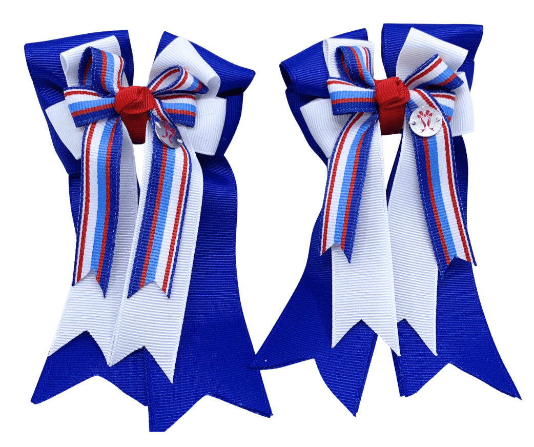 Ponytail Bows Online 3" Tails PonyTail Bows- Royal Blue/White/Stripe equestrian team apparel online tack store mobile tack store custom farm apparel custom show stable clothing equestrian lifestyle horse show clothing riding clothes PonyTail Bows- Royal Blue/White/Stripe horses equestrian tack store