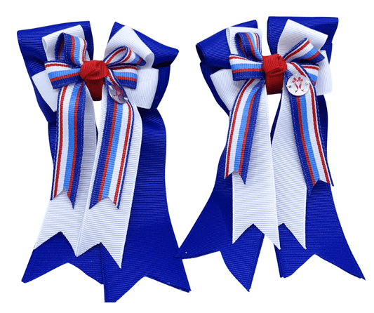 Ponytail Bows Online 3" Tails PonyTail Bows- Royal Blue/White/Stripe equestrian team apparel online tack store mobile tack store custom farm apparel custom show stable clothing equestrian lifestyle horse show clothing riding clothes PonyTail Bows- Royal Blue/White/Stripe horses equestrian tack store