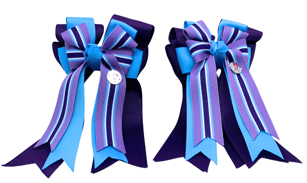 Ponytail Bows Online 3" Tails PonyTail Bows- Purple/ Light Blue/Stripe equestrian team apparel online tack store mobile tack store custom farm apparel custom show stable clothing equestrian lifestyle horse show clothing riding clothes PonyTail Bows- Purple/ Light Blue/Stripe horses equestrian tack store