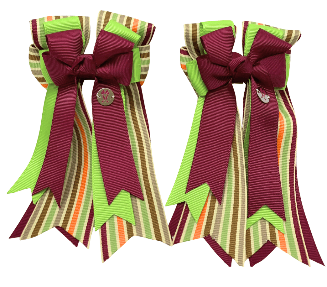 Ponytail Bows Online 3" Tails PonyTail Bows- Stripes Lime equestrian team apparel online tack store mobile tack store custom farm apparel custom show stable clothing equestrian lifestyle horse show clothing riding clothes PonyTail Bows- Stripes Lime horses equestrian tack store