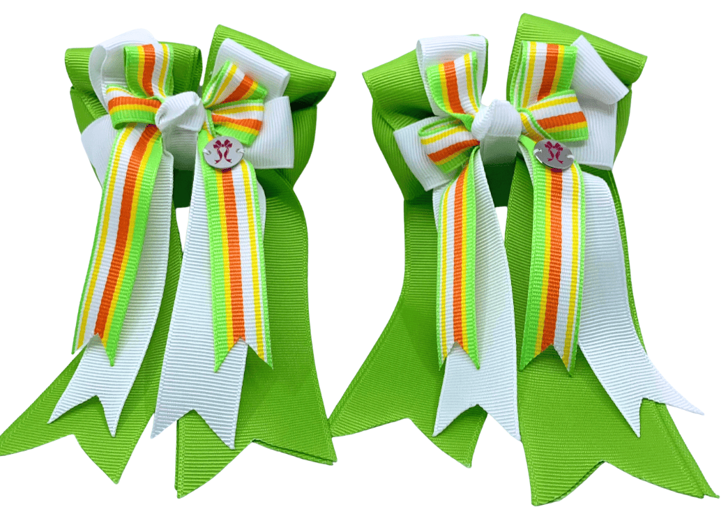 Ponytail Bows Online 3" Tails PonyTail Bows- Lime/White/Stripe equestrian team apparel online tack store mobile tack store custom farm apparel custom show stable clothing equestrian lifestyle horse show clothing riding clothes PonyTail Bows- Lime/White/Stripe horses equestrian tack store