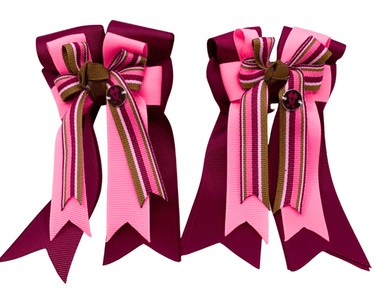 Ponytail Bows Online 3" Tails PonyTail Bows- Burgundy/Pink/Stripe equestrian team apparel online tack store mobile tack store custom farm apparel custom show stable clothing equestrian lifestyle horse show clothing riding clothes PonyTail Bows- Burgundy/Pink/Stripe horses equestrian tack store