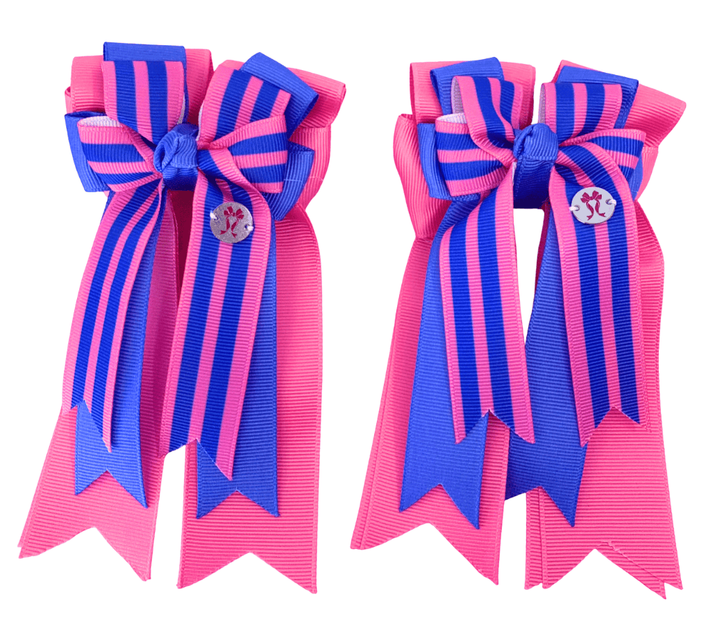 Ponytail Bows Online 3" Tails PonyTail Bows- Pink Blue Stripe equestrian team apparel online tack store mobile tack store custom farm apparel custom show stable clothing equestrian lifestyle horse show clothing riding clothes PonyTail Bows- Pink Blue Stripe horses equestrian tack store