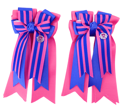 Ponytail Bows Online 3" Tails PonyTail Bows- Pink Blue Stripe equestrian team apparel online tack store mobile tack store custom farm apparel custom show stable clothing equestrian lifestyle horse show clothing riding clothes PonyTail Bows- Pink Blue Stripe horses equestrian tack store