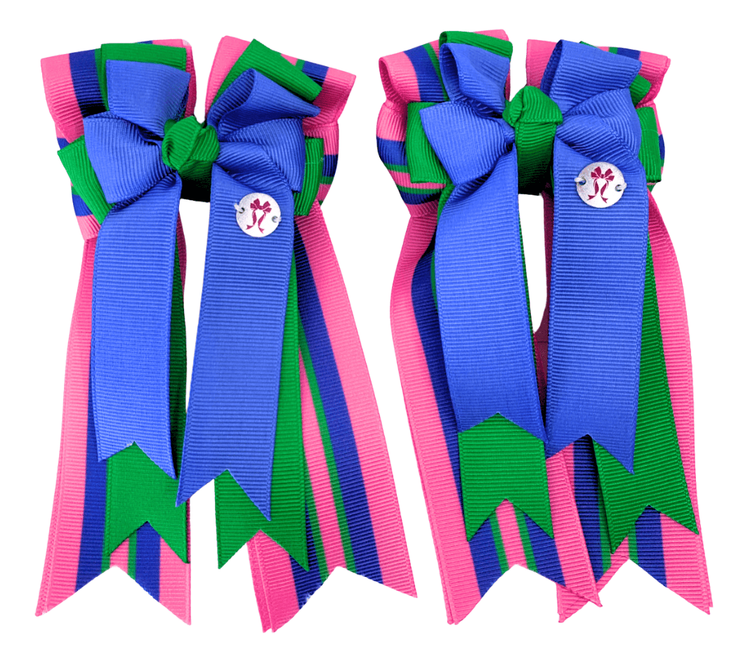 Ponytail Bows Online 3" Tails PonyTail Bows- Blue Green Pink Stripe Base equestrian team apparel online tack store mobile tack store custom farm apparel custom show stable clothing equestrian lifestyle horse show clothing riding clothes PonyTail Bows- Blue Green Pink Stripe Base horses equestrian tack store
