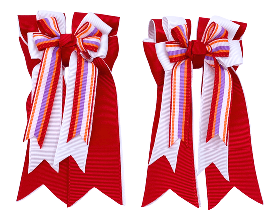 Ponytail Bows Online 3" Tails PonyTail Bows- Red/White/Stripe equestrian team apparel online tack store mobile tack store custom farm apparel custom show stable clothing equestrian lifestyle horse show clothing riding clothes PonyTail Bows- Red/White/Stripe horses equestrian tack store