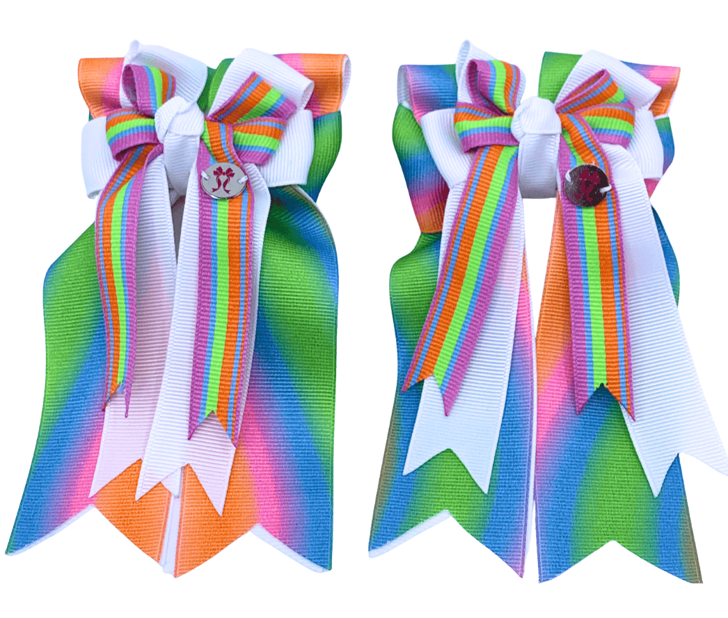 Ponytail Bows Online 3" Tails PonyTail Bows- TyeDye/White/Stripe equestrian team apparel online tack store mobile tack store custom farm apparel custom show stable clothing equestrian lifestyle horse show clothing riding clothes PonyTail Bows- TyeDye/White/Stripe horses equestrian tack store