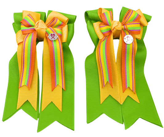 Ponytail Bows Online 3" Tails PonyTail Bows-Stripe (Lime/Yellow) equestrian team apparel online tack store mobile tack store custom farm apparel custom show stable clothing equestrian lifestyle horse show clothing riding clothes PonyTail Bows-Stripe (Lime/Yellow) horses equestrian tack store