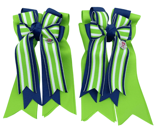 Ponytail Bows Online 3" Tails PonyTail Bows- Green Striped/Navy equestrian team apparel online tack store mobile tack store custom farm apparel custom show stable clothing equestrian lifestyle horse show clothing riding clothes PonyTail Bows- Green Striped/Navy horses equestrian tack store