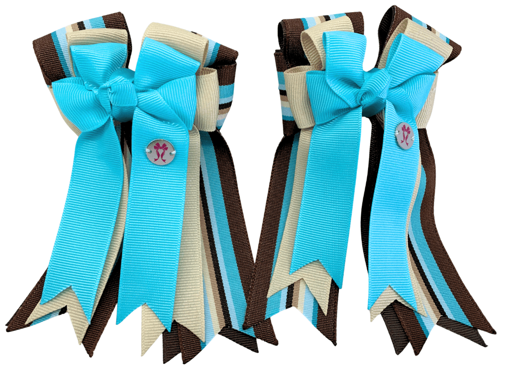 Ponytail Bows Online 3" Tails PonyTail Bows- Aqua Khaki Stripes equestrian team apparel online tack store mobile tack store custom farm apparel custom show stable clothing equestrian lifestyle horse show clothing riding clothes PonyTail Bows- Aqua Khaki Stripes horses equestrian tack store