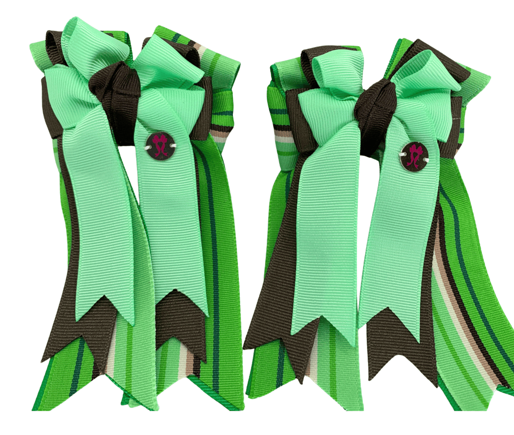Ponytail Bows Online 3" Tails PonyTail Bows- Light Green Java Brown Stripes equestrian team apparel online tack store mobile tack store custom farm apparel custom show stable clothing equestrian lifestyle horse show clothing riding clothes PonyTail Bows- Light Green Java Brown Stripes horses equestrian tack store