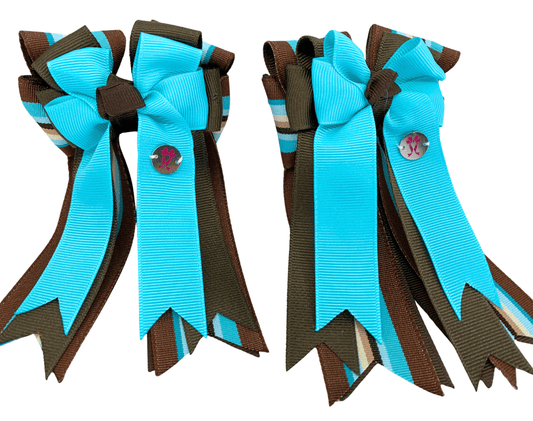 Ponytail Bows Online 3" Tails PonyTail Bows- Aqua Java Stripes equestrian team apparel online tack store mobile tack store custom farm apparel custom show stable clothing equestrian lifestyle horse show clothing riding clothes PonyTail Bows- Aqua Java Stripes horses equestrian tack store