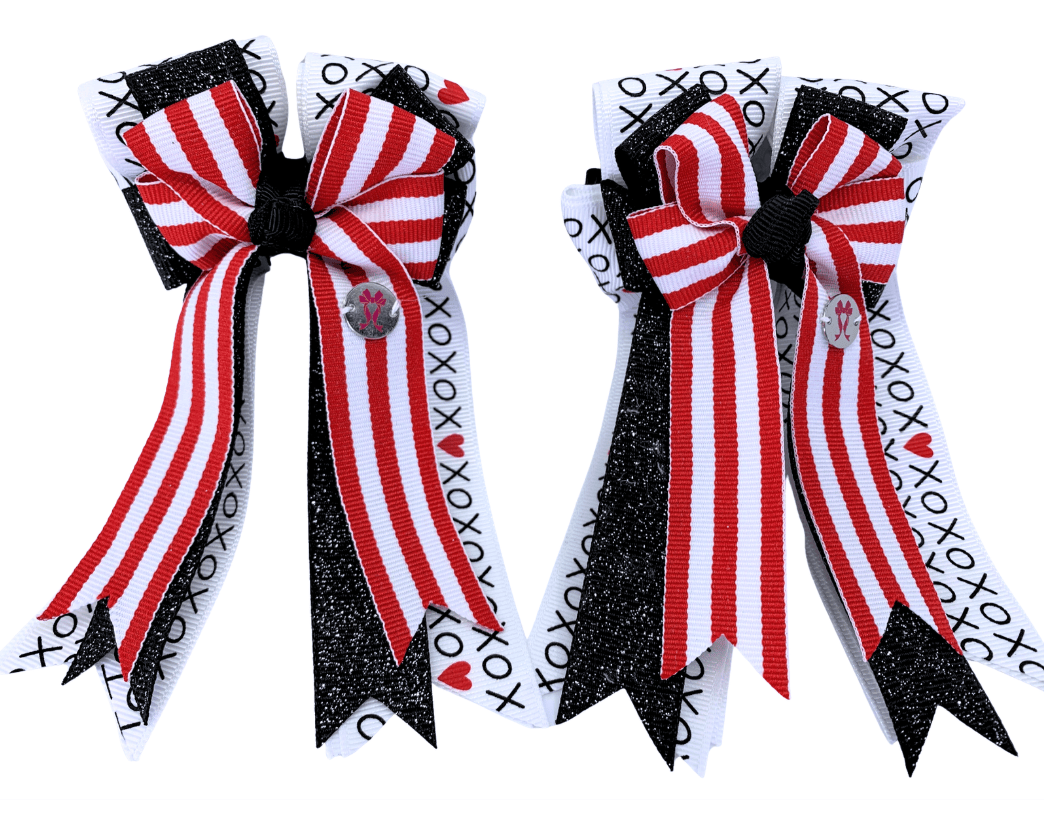 Ponytail Bows Online 3" Tails PonyTail Bows- XOXO Red Stripe equestrian team apparel online tack store mobile tack store custom farm apparel custom show stable clothing equestrian lifestyle horse show clothing riding clothes PonyTail Bows- XOXO Red Stripe horses equestrian tack store