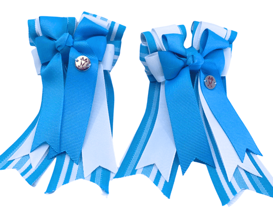 Ponytail Bows Online 3" Tails PonyTail Bows- Stripe (Turquoise/White) equestrian team apparel online tack store mobile tack store custom farm apparel custom show stable clothing equestrian lifestyle horse show clothing riding clothes PonyTail Bows- Stripe (Turquoise/White) horses equestrian tack store