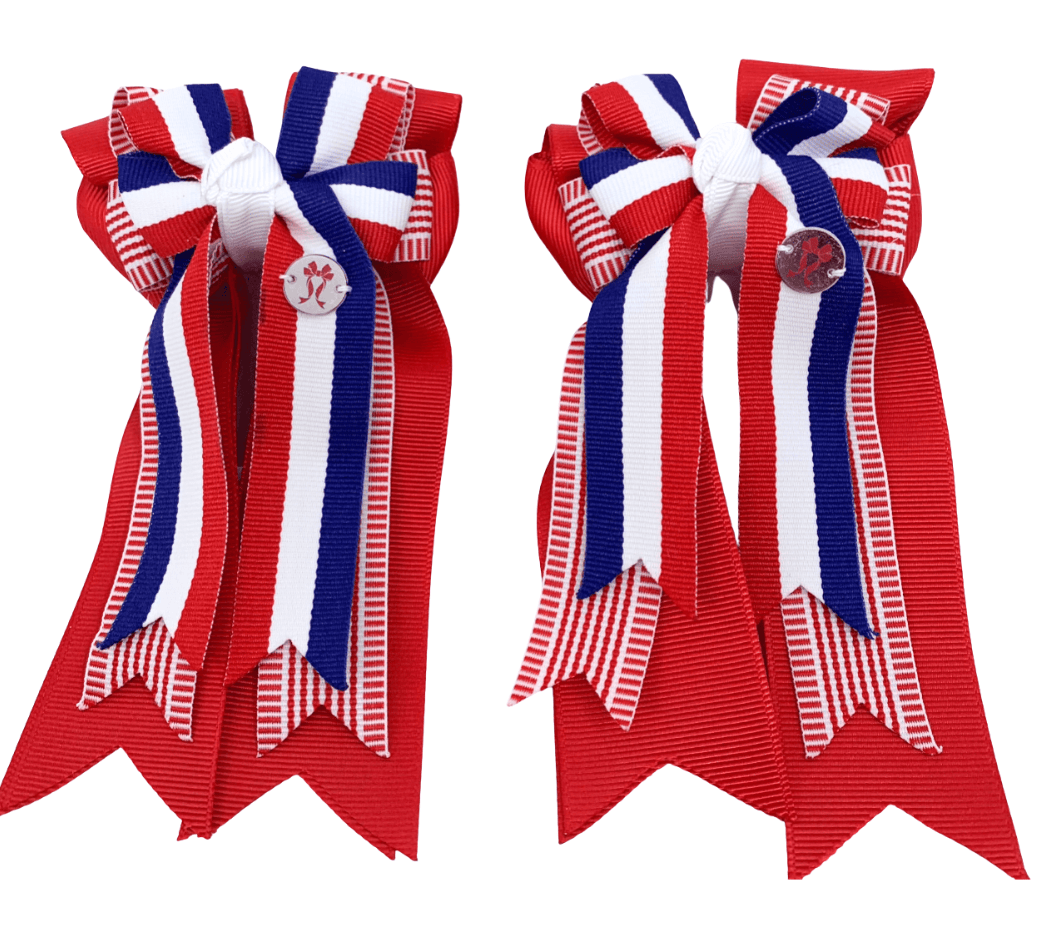 Ponytail Bows Online 3" Tails PonyTail Bows- Red Striped equestrian team apparel online tack store mobile tack store custom farm apparel custom show stable clothing equestrian lifestyle horse show clothing riding clothes PonyTail Bows- Red Striped horses equestrian tack store