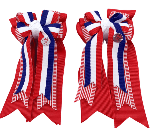 Ponytail Bows Online 3" Tails PonyTail Bows- Red Striped equestrian team apparel online tack store mobile tack store custom farm apparel custom show stable clothing equestrian lifestyle horse show clothing riding clothes PonyTail Bows- Red Striped horses equestrian tack store