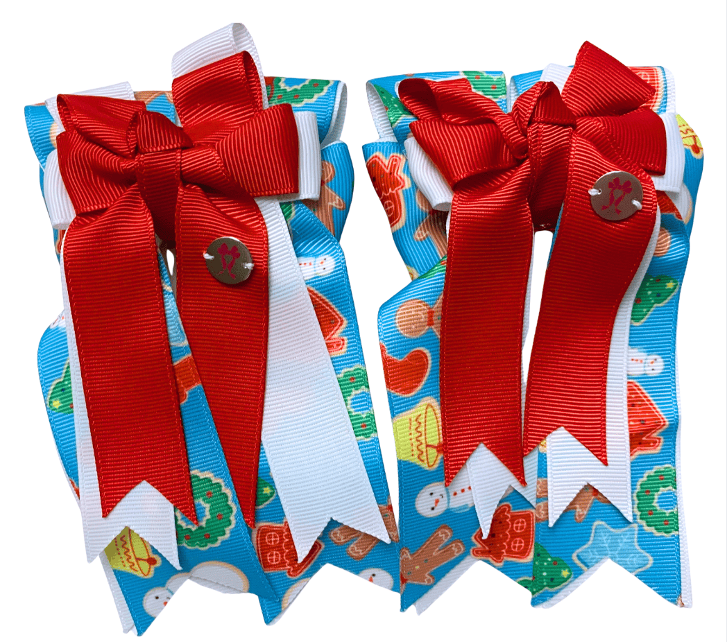 Ponytail Bows Online 3" Tails Red Christmas Cookies PonyTail Bows equestrian team apparel online tack store mobile tack store custom farm apparel custom show stable clothing equestrian lifestyle horse show clothing riding clothes Red Christmas Cookies PonyTail Bows horses equestrian tack store