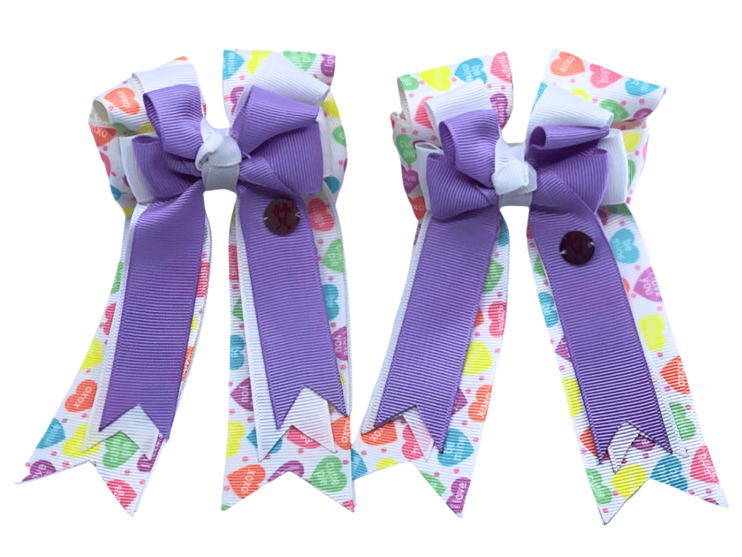 Ponytail Bows Online 3" Tails PonyTail Bows- Valentines Candy (Lavender) equestrian team apparel online tack store mobile tack store custom farm apparel custom show stable clothing equestrian lifestyle horse show clothing riding clothes PonyTail Bows- Valentines Candy (Lavender) horses equestrian tack store
