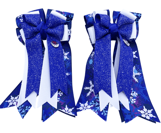 Ponytail Bows Online 3" Tails PonyTail Bows- Royal Sparkle Snowflakes equestrian team apparel online tack store mobile tack store custom farm apparel custom show stable clothing equestrian lifestyle horse show clothing riding clothes PonyTail Bows- Royal Sparkle Snowflakes horses equestrian tack store