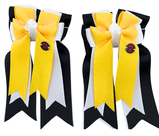 Ponytail Bows Online 3" Tails Yellow White Black  PonyTail Bows equestrian team apparel online tack store mobile tack store custom farm apparel custom show stable clothing equestrian lifestyle horse show clothing riding clothes Yellow White Black  PonyTail Bows horses equestrian tack store