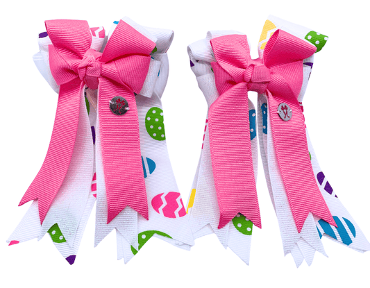 Ponytail Bows Online 3" Tails PonyTail Bows- Pink/White Easter Eggs equestrian team apparel online tack store mobile tack store custom farm apparel custom show stable clothing equestrian lifestyle horse show clothing riding clothes PonyTail Bows- Pink/White Easter Eggs horses equestrian tack store