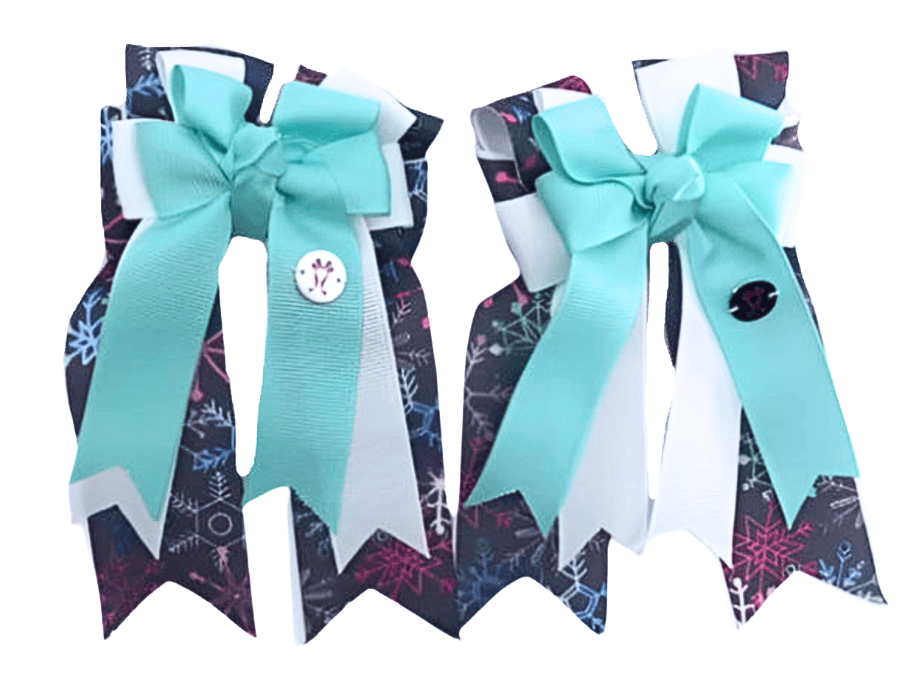 Ponytail Bows Online 3" Tails PonyTail Bows- Snowflakes (Teal Topper) equestrian team apparel online tack store mobile tack store custom farm apparel custom show stable clothing equestrian lifestyle horse show clothing riding clothes PonyTail Bows- Snowflakes (Teal Topper) horses equestrian tack store