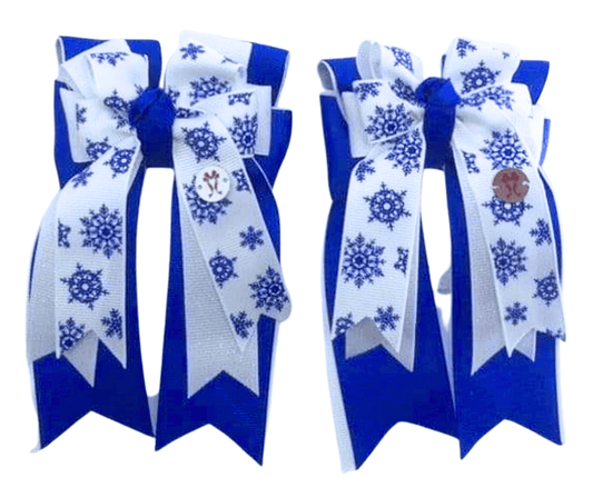 Ponytail Bows Online 3" Tails Royal Blue Snow Flakes PonyTail Bows equestrian team apparel online tack store mobile tack store custom farm apparel custom show stable clothing equestrian lifestyle horse show clothing riding clothes Royal Blue Snow Flakes PonyTail Bows horses equestrian tack store
