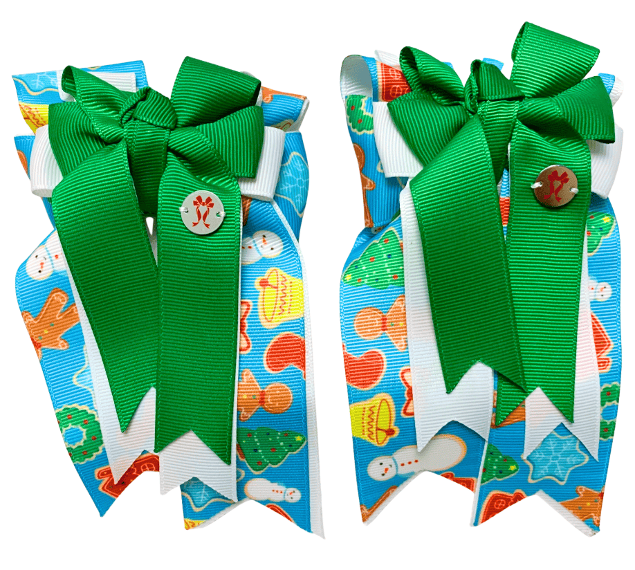 Ponytail Bows Online 3" Tails Green Christmas Cookies PonyTail Bows equestrian team apparel online tack store mobile tack store custom farm apparel custom show stable clothing equestrian lifestyle horse show clothing riding clothes Green Christmas Cookies PonyTail Bows horses equestrian tack store