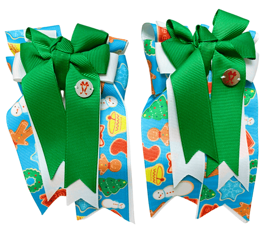 Ponytail Bows Online 3" Tails Green Christmas Cookies PonyTail Bows equestrian team apparel online tack store mobile tack store custom farm apparel custom show stable clothing equestrian lifestyle horse show clothing riding clothes Green Christmas Cookies PonyTail Bows horses equestrian tack store