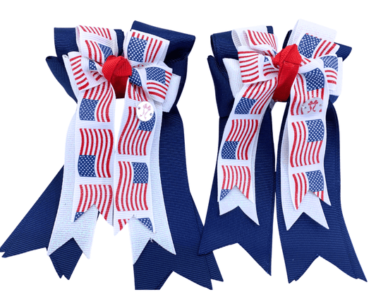 Ponytail Bows Online 3" Tails PonyTail Bows- American Flag Navy equestrian team apparel online tack store mobile tack store custom farm apparel custom show stable clothing equestrian lifestyle horse show clothing riding clothes PonyTail Bows- American Flag Navy horses equestrian tack store