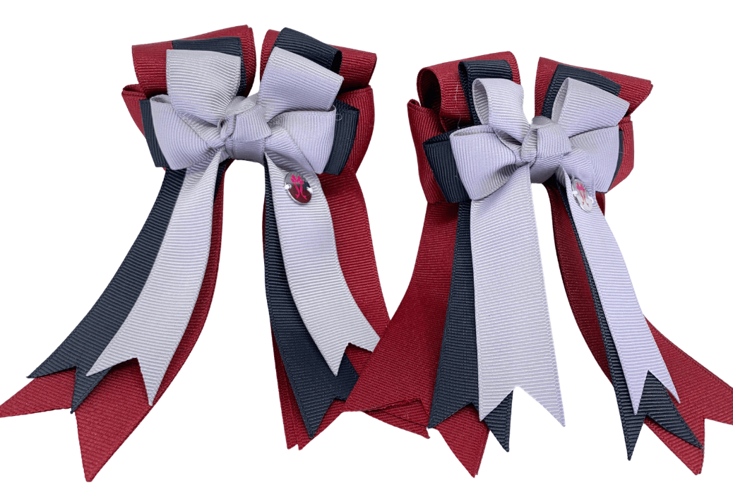 Ponytail Bows Online 3" Tails PonyTail Bows- Silver/Cabernet equestrian team apparel online tack store mobile tack store custom farm apparel custom show stable clothing equestrian lifestyle horse show clothing riding clothes PonyTail Bows- Silver/Cabernet horses equestrian tack store
