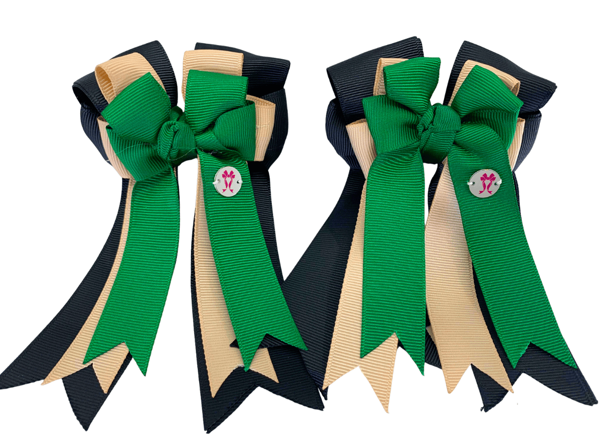Ponytail Bows Online 3" Tails PonyTail Bows-  Black/Khaki/Hunter Green equestrian team apparel online tack store mobile tack store custom farm apparel custom show stable clothing equestrian lifestyle horse show clothing riding clothes PonyTail Bows-  Black/Khaki/Hunter Green horses equestrian tack store