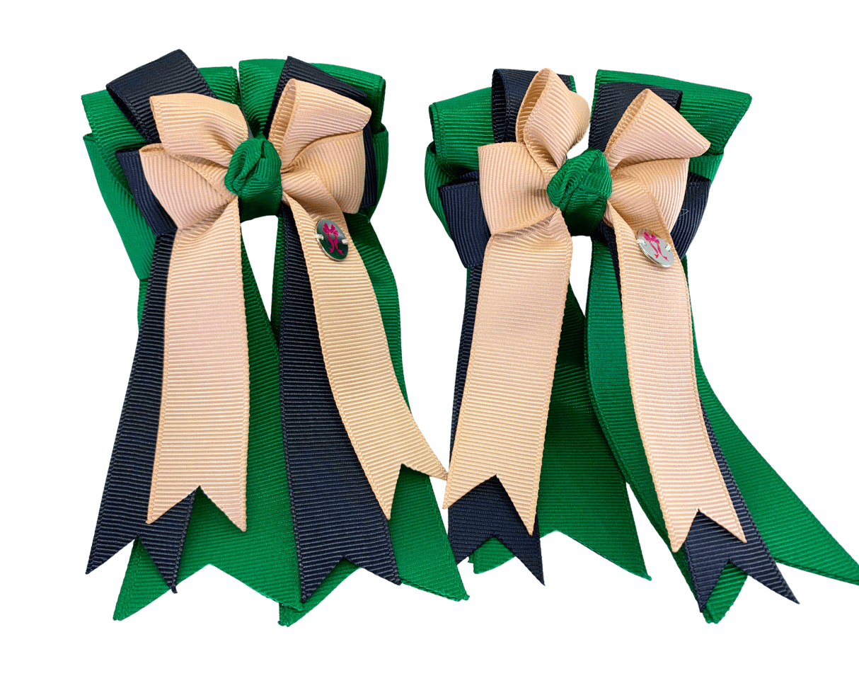 Ponytail Bows Online 3" Tails PonyTail Bows-  Hunter Green/Black/Khaki equestrian team apparel online tack store mobile tack store custom farm apparel custom show stable clothing equestrian lifestyle horse show clothing riding clothes PonyTail Bows-  Hunter Green/Black/Khaki horses equestrian tack store