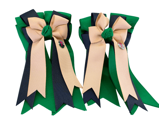 Ponytail Bows Online 3" Tails PonyTail Bows-  Hunter Green/Black/Khaki equestrian team apparel online tack store mobile tack store custom farm apparel custom show stable clothing equestrian lifestyle horse show clothing riding clothes PonyTail Bows-  Hunter Green/Black/Khaki horses equestrian tack store