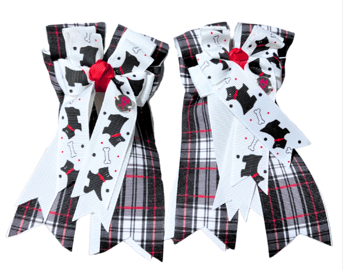 Ponytail Bows Online 3" Tails PonyTail Bows- Scottie Dogs (Plaid) equestrian team apparel online tack store mobile tack store custom farm apparel custom show stable clothing equestrian lifestyle horse show clothing riding clothes PonyTail Bows- Scottie Dogs (Plaid) horses equestrian tack store