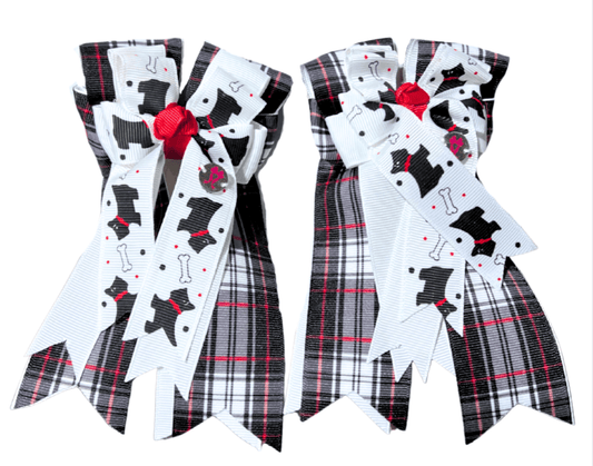 Ponytail Bows Online 3" Tails PonyTail Bows- Scottie Dogs (Plaid) equestrian team apparel online tack store mobile tack store custom farm apparel custom show stable clothing equestrian lifestyle horse show clothing riding clothes PonyTail Bows- Scottie Dogs (Plaid) horses equestrian tack store