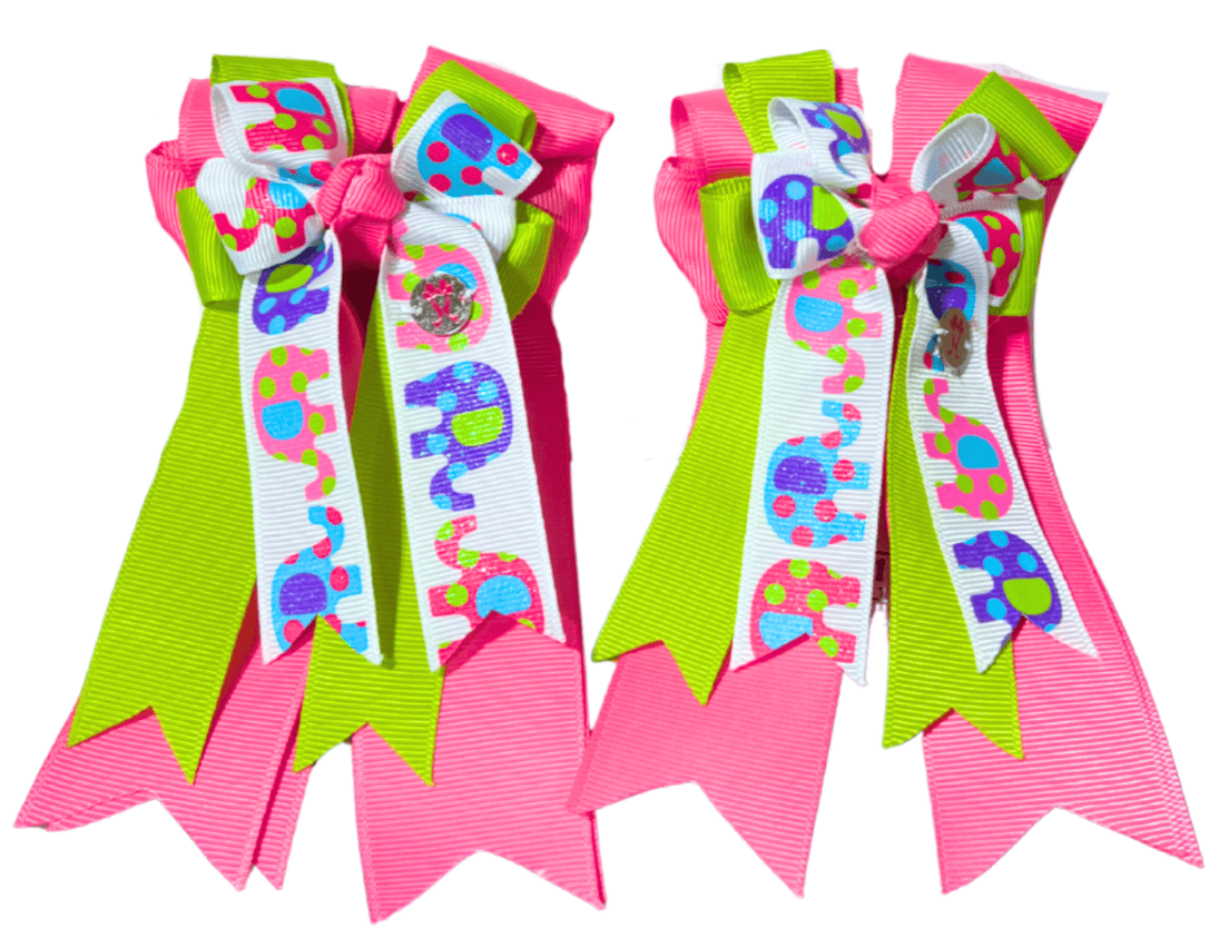 Ponytail Bows Online 3" Tails Pink/Green Ellie - PonyTail Bows equestrian team apparel online tack store mobile tack store custom farm apparel custom show stable clothing equestrian lifestyle horse show clothing riding clothes Pink/Green Ellie - PonyTail Bows horses equestrian tack store