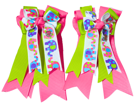 Ponytail Bows Online 3" Tails Pink/Green Ellie - PonyTail Bows equestrian team apparel online tack store mobile tack store custom farm apparel custom show stable clothing equestrian lifestyle horse show clothing riding clothes Pink/Green Ellie - PonyTail Bows horses equestrian tack store