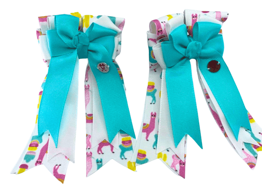 Ponytail Bows Online 3" Tails Drama Llama-Blue PonyTail Bows equestrian team apparel online tack store mobile tack store custom farm apparel custom show stable clothing equestrian lifestyle horse show clothing riding clothes Drama Llama-Blue PonyTail Bows horses equestrian tack store