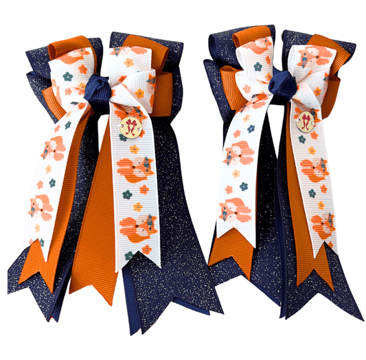 Ponytail Bows Online 3" Tails PonyTail Bows - Navy Sparkle Rust Fox Bows equestrian team apparel online tack store mobile tack store custom farm apparel custom show stable clothing equestrian lifestyle horse show clothing riding clothes PonyTail Bows - Navy Sparkle Rust Fox Bows horses equestrian tack store