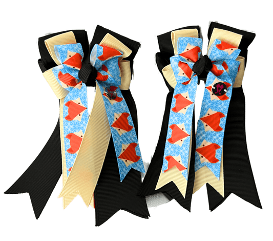 Ponytail Bows Online 3" Tails PonyTail Bows- Black Base Fox Face Bows equestrian team apparel online tack store mobile tack store custom farm apparel custom show stable clothing equestrian lifestyle horse show clothing riding clothes PonyTail Bows- Black Base Fox Face Bows horses equestrian tack store